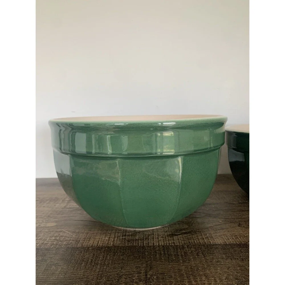 Emile Henry France Williams Sonoma 3 Pc Nesting Mixing Bowl Set Green Stoneware
